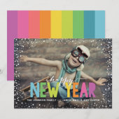 Snowfall Colorful Happy Nieuwjaarsfoto Feestdagenkaart (Voorkant / Achterkant)