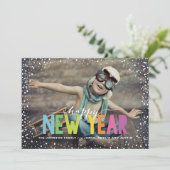 Snowfall Colorful Happy Nieuwjaarsfoto Feestdagenkaart (Staand voorkant)