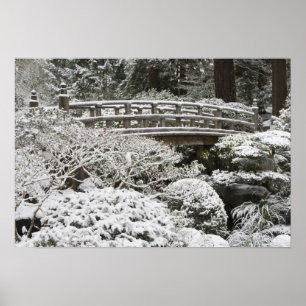 Snowfall in de Japanse tuin van Portland, Poster