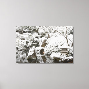 Snowfall in Portland Japanse tuin, 2 Canvas Afdruk