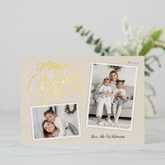 Snowfall Script 2 Fotoopname Folie Feestdagenkaart (Staand Voorkant)