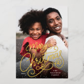 Snowfall Script-kerstfoto Folie Feestdagenkaart (Voorkant)