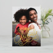 Snowfall Script-kerstfoto Folie Feestdagenkaart (Staand Voorkant)