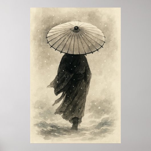 Snowfall Silence: Umbrella in the Winter Mist Poster (Voorkant)