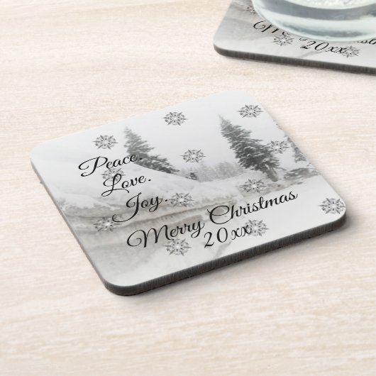 Snowfall Snowflakes Kerstzwarte witte schets Bier Onderzetter (Linkerzijde)