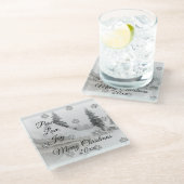 Snowfall Snowflakes Kerstzwarte witte schets Glazen Onderzetter (Schuin)