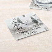 Snowfall Snowflakes Kerstzwarte witte schets Kartonnen Onderzetters (Schuin)