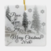 Snowfall Snowflakes Kerstzwarte witte schets Keramisch Ornament (Voorkant)