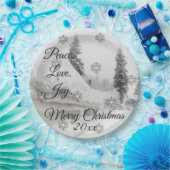 Snowfall Snowflakes Kerstzwarte witte schets Papieren Bordje (Feest)