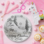 Snowfall Snowflakes Kerstzwarte witte schets Papieren Bordje (Feest)