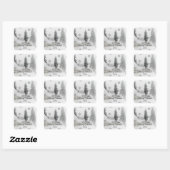 Snowfall Snowflakes Kerstzwarte witte schets Vierkante Sticker (Vel)