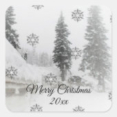 Snowfall Snowflakes Kerstzwarte witte schets Vierkante Sticker (Voorkant)