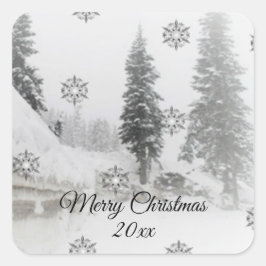 Snowfall Snowflakes Kerstzwarte witte schets Vierkante Sticker