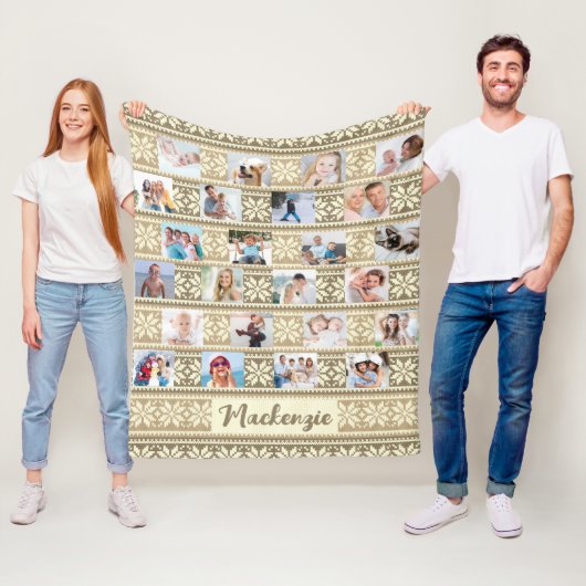 Snowflake 24 Foto Brown Faux Sweater Personalized Fleece Deken (In situ)