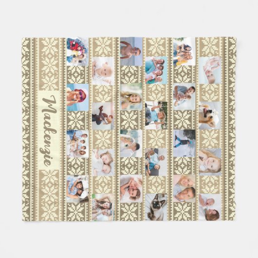 Snowflake 24 Foto Brown Faux Sweater Personalized Fleece Deken (Voorkant (Horizontaal))