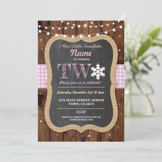 Snowflake 2e verjaardag twee 2 Winter Uitnodigen Kaart (Staand voorkant)