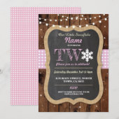 Snowflake 2e verjaardag twee 2 Winter Uitnodigen Kaart (Voorkant / Achterkant)