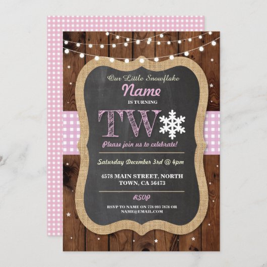 Snowflake 2e verjaardag twee 2 Winter Uitnodigen Kaart (Voorkant / Achterkant)