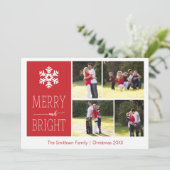 Snowflake 4-fotokaart voor Merry en Bright Snowfla Feestdagenkaart (Staand voorkant)