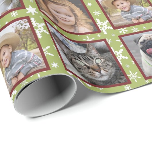 Snowflake 5 Aangepaste reeks Foto Collage Green Ea Cadeaupapier (Rol Hoek)