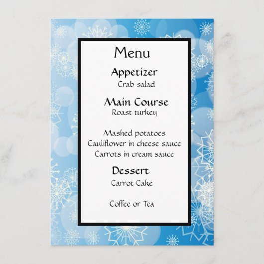 Snowflake achtergrond menu (Voorkant)