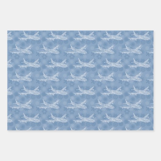 Snowflake Airplane on blue -  Inpakpapier Vel (Voorkant)