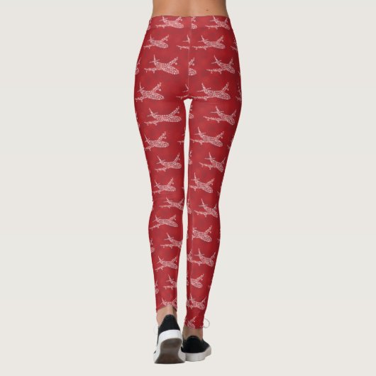 Snowflake Airplane on red. Leggings (Achterkant)