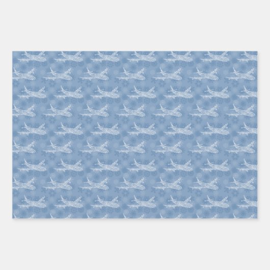 Snowflake Airplane op blauw. Papieren pakbladen Inpakpapier Vel (Voorkant 2)