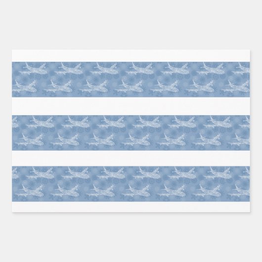 Snowflake Airplane op blauw. Papieren pakbladen Inpakpapier Vel (Voorkant)