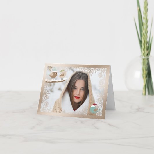 Snowflake and Birds Overlay Foto met kerstmis Kaar Feestdagen Kaart (Voorkant)