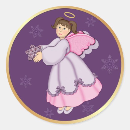 Snowflake Angel Ronde Sticker (Voorkant)