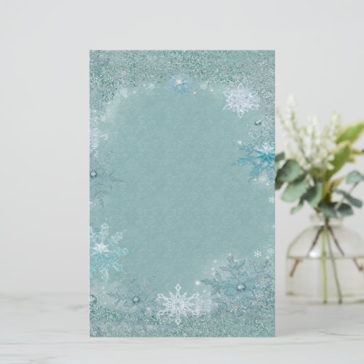 Snowflake Aqua Frost Briefpapier (Staand voorkant)