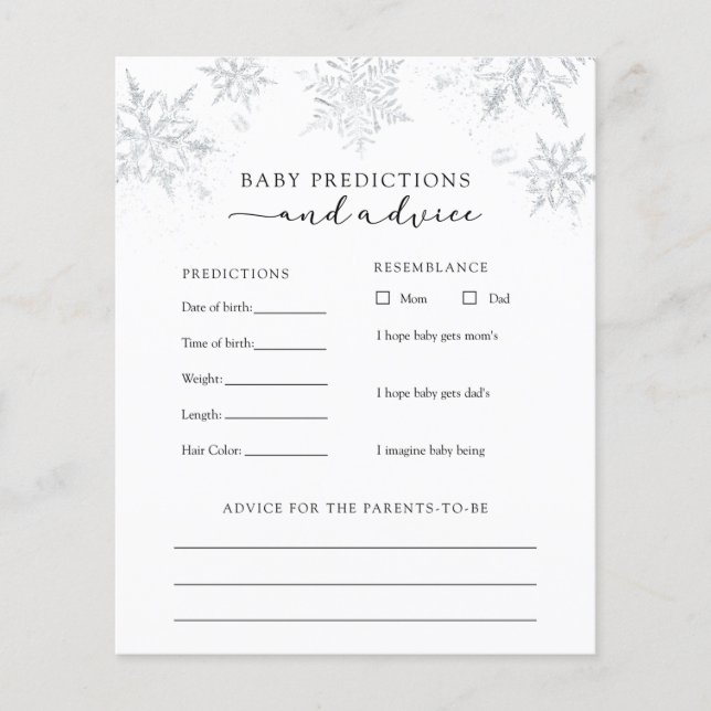 Snowflake Baby Advice and Predication Card (Voorkant)