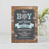 Snowflake baby boy douche rustiek houten krijtbord kaart (Staand voorkant)