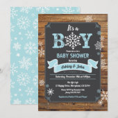 Snowflake baby boy douche rustiek houten krijtbord kaart (Voorkant / Achterkant)