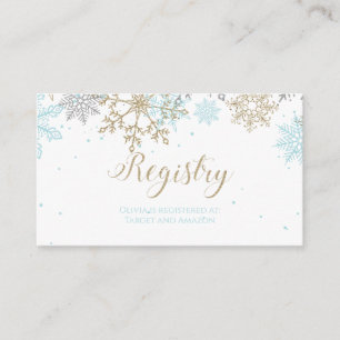 Snowflake Baby Registry Blue Gold Informatiekaartje