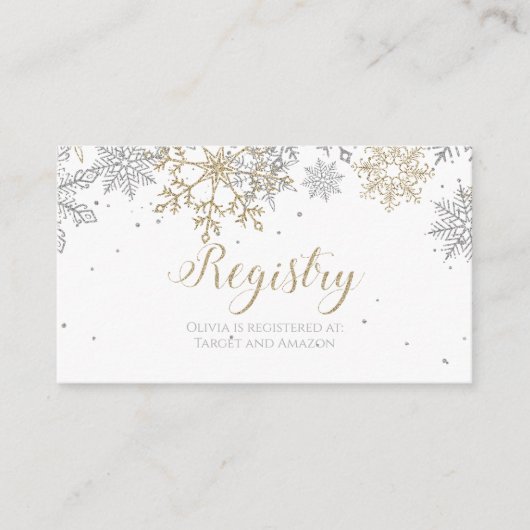 Snowflake Baby Registry Silver Gold Enclosure Card Informatiekaartje (Voorkant)