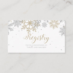 Snowflake Baby Registry Silver Gold Enclosure Card Informatiekaartje
