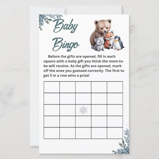 "Snowflake" Baby Shower Bingo (Voorkant)