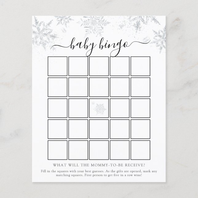 Snowflake Baby shower Bingo Game Card (Voorkant)