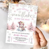 Snowflake Baby Shower Girl Pink Silver  Kaart