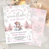 Snowflake Baby Shower Girl Pink Silver  Kaart