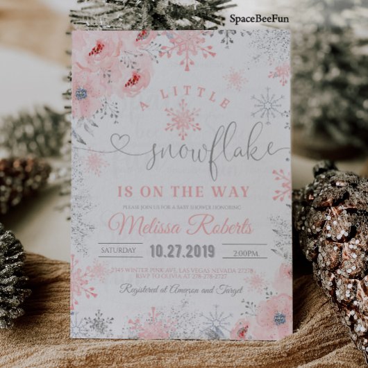Snowflake Baby shower Invitation A Little Is On Kaart