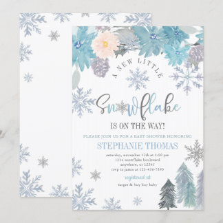 Snowflake Baby shower Invitation Floral Boy Kaart