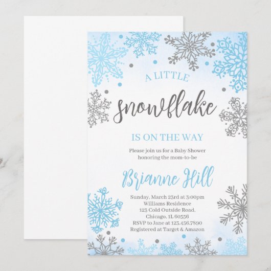 Snowflake Baby shower Kaart (Voorkant / Achterkant)