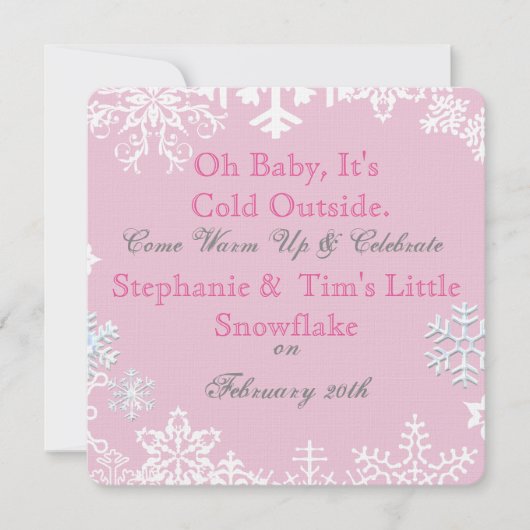 Snowflake Baby shower Pink Kaart (Voorkant)