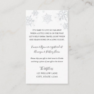 Snowflake baby shower tussenvoegsel over lange afs informatiekaartje