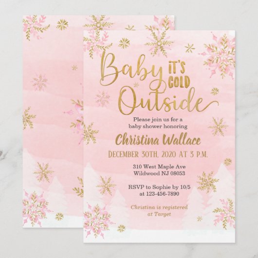 Snowflake Baby shower Uitnodiging voor een meisje (Voorkant / Achterkant)