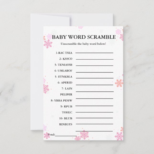 Snowflake Baby woord scramble baby shower spel (Voorkant)