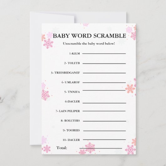 Snowflake Baby woord scramble baby shower spel Kaa Kaart (Voorkant)